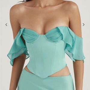 House of cb Isabella jade ruffle sleeve corset top